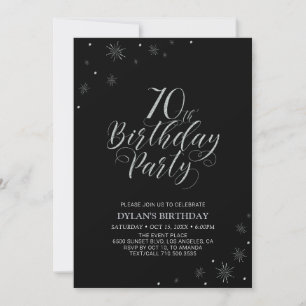 Silver & Black Modern Chic 70th Birthday Party Invitation