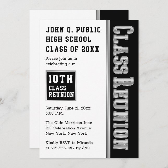 Silver | Black Modern Class Reunion Party Invitation (Front/Back)