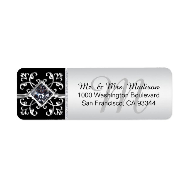 Silver Black Monogram Envelope Return Address (Front)