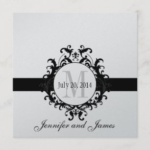Silver Black Monogram Save the Date Wedding