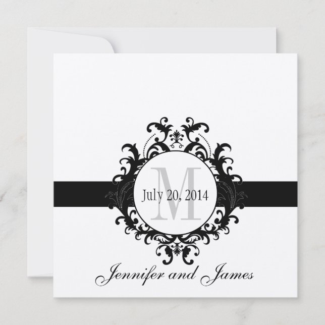 Silver Black Monogram Save the Date Wedding (Front)