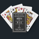 Silver Black Monogrammed Luxury Personalised Name Playing Cards<br><div class="desc">Designed in black and faux silver, this vintage-inspired Art Deco design includes a silver-coloured floral / geometric ornament theme and space for your name, 3 monogram letters, card club, and location - or any text you want. This classy card deck has a luxurious, antique look. Use the easy templates to...</div>