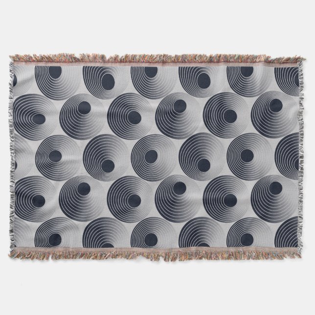 Silver-black mosaic: concentric rings texture. throw blanket (Front)