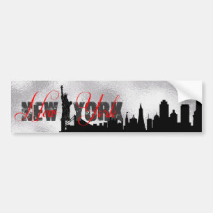 Silver, Black New York Skyline Bumper Sticker
