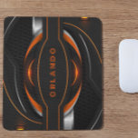 Silver, black, orange geometric gaming monogram mouse pad<br><div class="desc">The gaming background for the desk mat features a striking combination of silver,  black,  and orange geometric lines. The lines are arranged in a captivating pattern that adds a touch of sophistication and elegance to your gaming setup.</div>