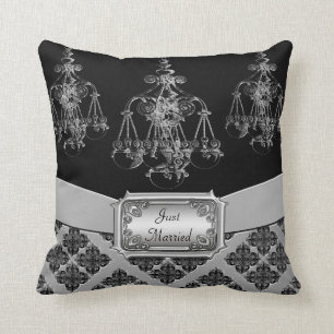 Silver & Black Ornate Chandelier Wedding Cushion