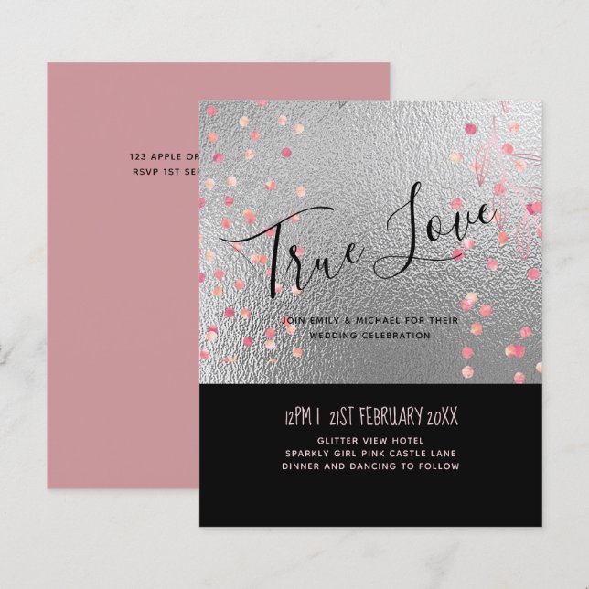 Silver Black Pink Rosegold Confetti Wedding (Front/Back)