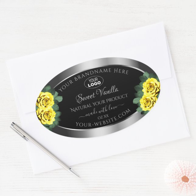 Silver Black Product Labels Yellow Roses with Logo (Envelope)