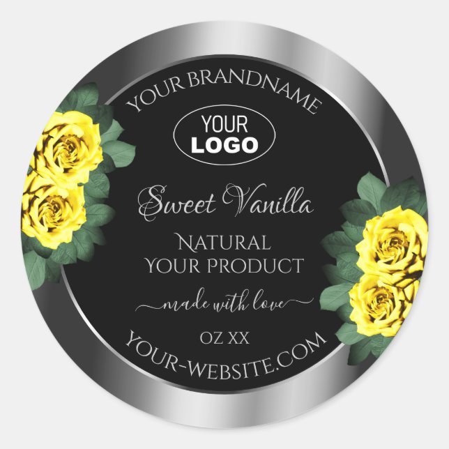 Silver Black Product Labels Yellow Roses with Logo (Front)