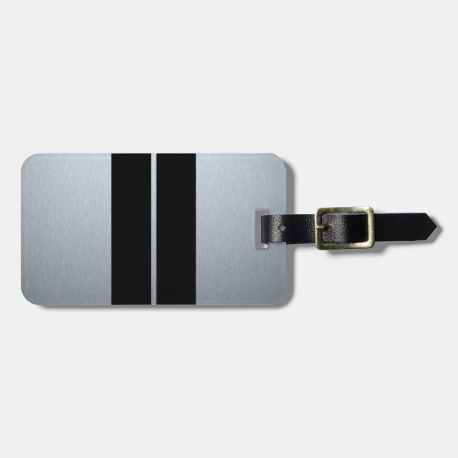 Silver & Black Racing Car Stripes Luggage Tag (Front Horizontal)