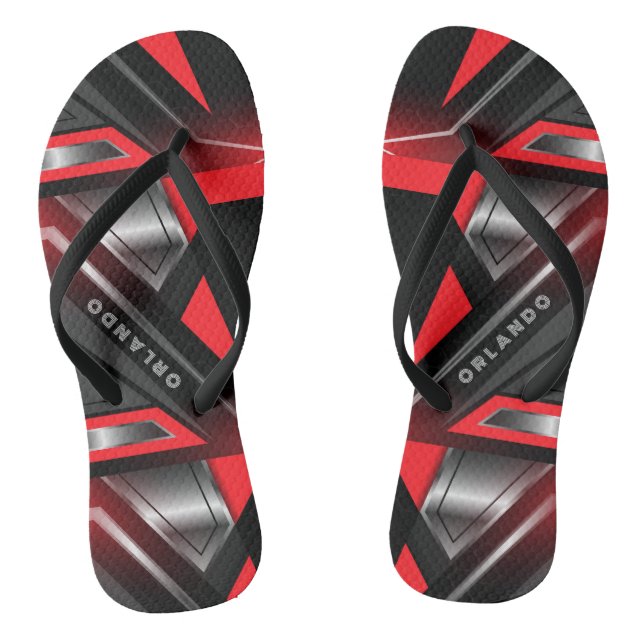 Silver, black, red geometric gaming  monogram jandals (Footbed)