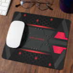 Silver, black, red geometric gaming monogram mouse pad<br><div class="desc">The gaming background for the notebook features a striking combination of red,  black,  and dark grey geometric lines. The lines are arranged in a captivating pattern that adds a touch of sophistication and elegance to your gaming setup.</div>