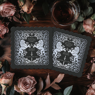 Silver Black Royal Lion Mediaeval Sword Wedding Paper Coaster