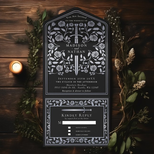 Silver Black Royal Mediaeval Sword Wedding  All In One Invitation (Creator Uploaded)