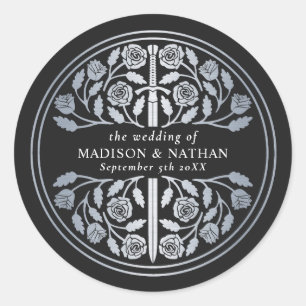 Silver Black Royal Mediaeval Sword Wedding  Classic Round Sticker