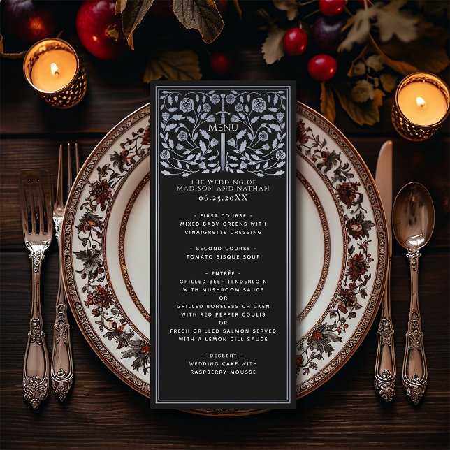 Silver Black Royal Mediaeval Sword Wedding  Menu (Creator Uploaded)