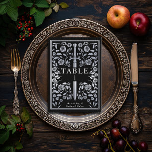 Silver Black Royal Mediaeval Sword Wedding Table Number