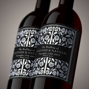 Silver Black Royal Mediaeval Sword Wedding Wine Label