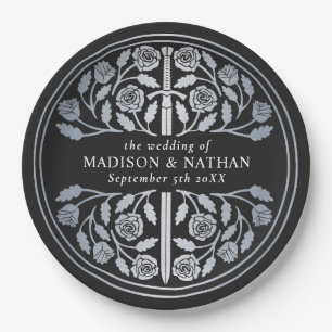 Silver Black Royal Medieval Sword Wedding  Paper Plate