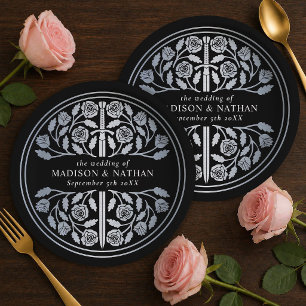 Silver Black Royal Medieval Sword Wedding  Paper Plate