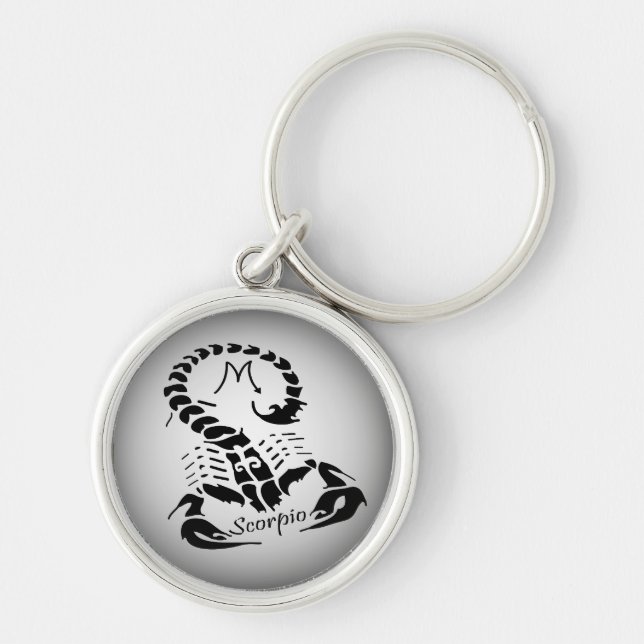 Silver Black Scorpio Zodiac Scorpion Symbol Key Ring (Front)