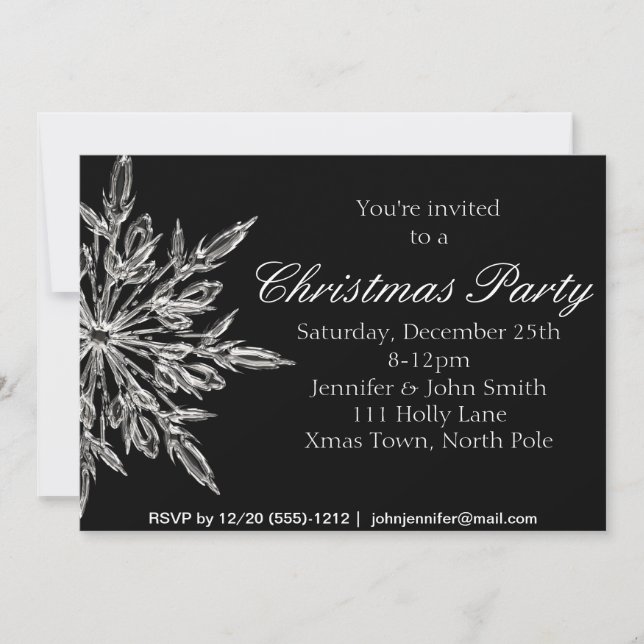 Silver & Black Snowflake Christmas Party Invitation (Front)