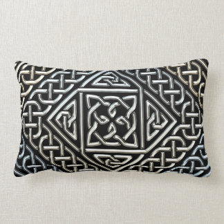 Silver Black Square Shapes Celtic Knotwork Pattern Lumbar Cushion