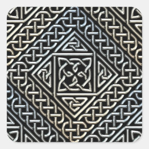 Silver Black Square Shapes Celtic Knotwork Pattern Sticker
