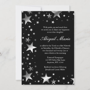 Silver Black Stars Bat Mitzvah Invitation