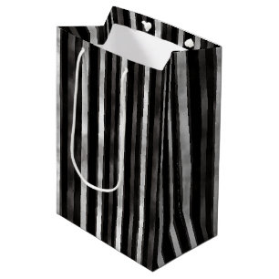 Silver Black Stripes Wedding Medium Gift Bag