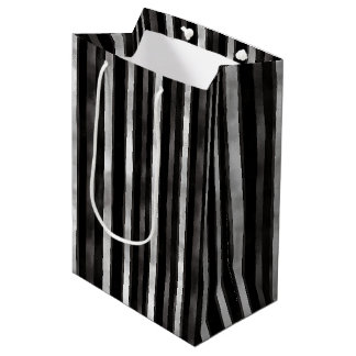 Silver Black Stripes Wedding Medium Gift Bag