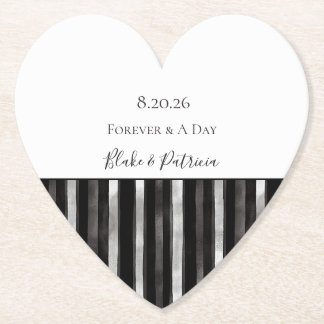 Silver Black Stripes Wedding Paper Coaster