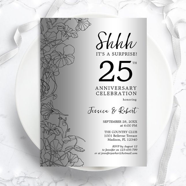 Silver Black Surprise 25th Anniversary Invitation (Creator Uploaded)