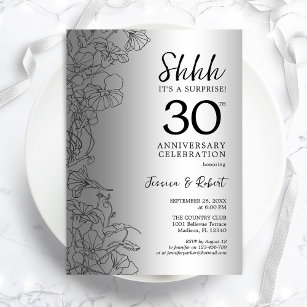 Silver Black Surprise 30th Anniversary Invitation