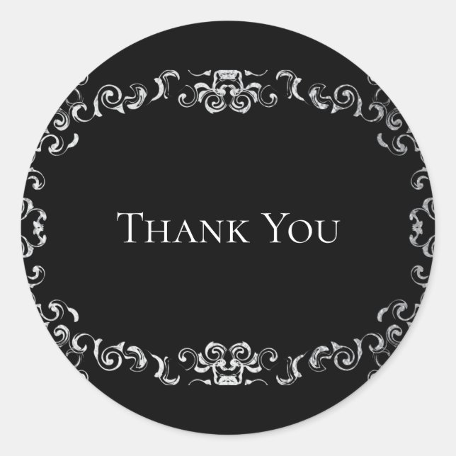 Silver & Black Swirl Gothic Wedding Classic Round Sticker (Front)