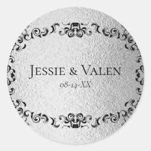 Silver & Black Swirl Gothic Wedding Classic Round Sticker