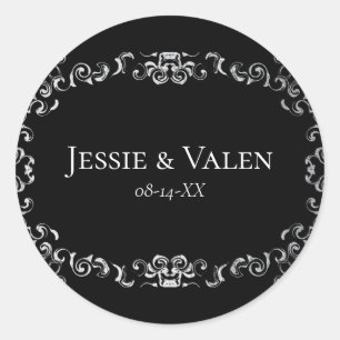 Silver & Black Swirl Gothic Wedding Classic Round Sticker