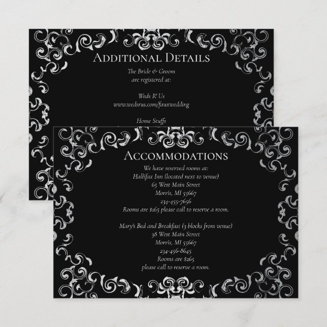 Silver & Black Swirl Gothic Wedding Enclosure Card (Front/Back)