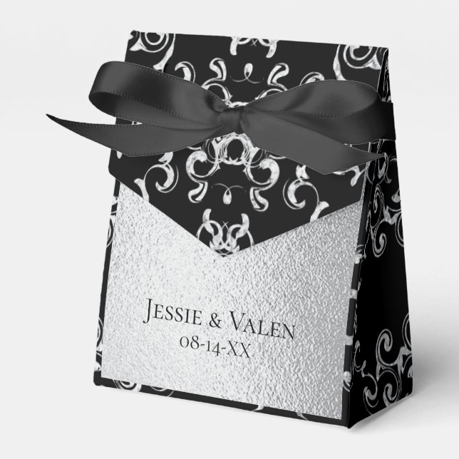 Silver & Black Swirl Gothic Wedding Favour Box (Front Side)