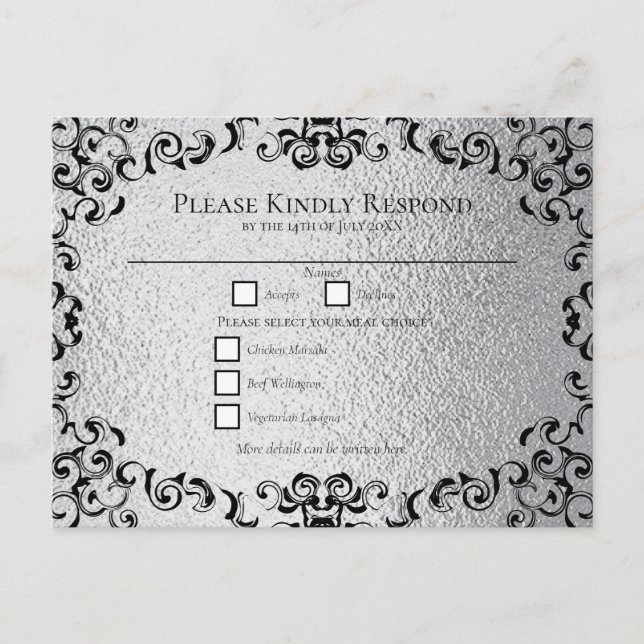 Silver Black Swirl Gothic Wedding Holiday Postcard (Front)