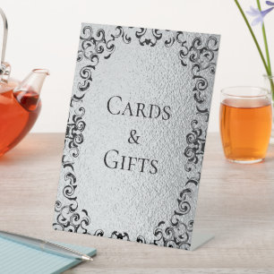 Silver & Black Swirl Gothic Wedding Pedestal Sign