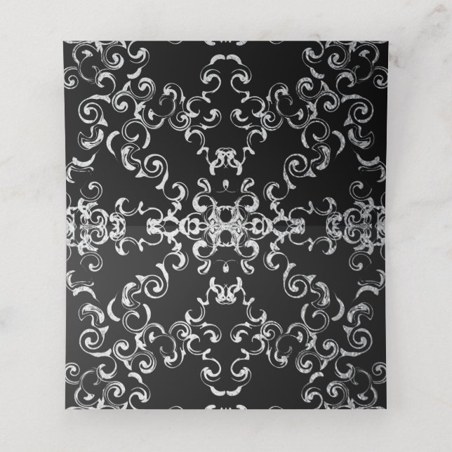 Silver & Black Swirl Gothic Wedding Place Card (Inside Unfolded)