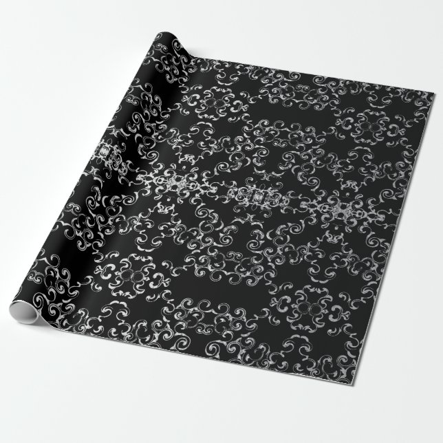 Silver & Black Swirl Gothic Wedding Wrapping Paper (Unrolled)