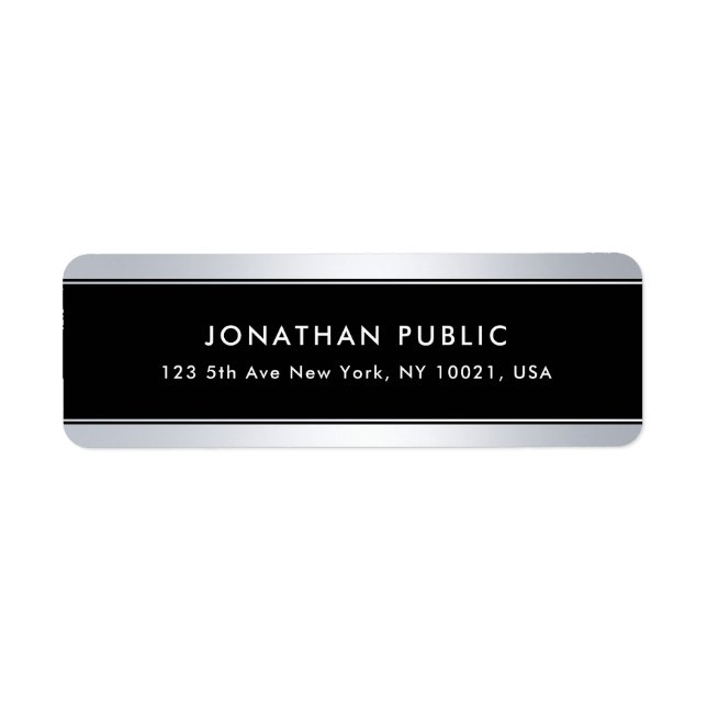 Silver Black Template Trendy Modern Return Address (Front)