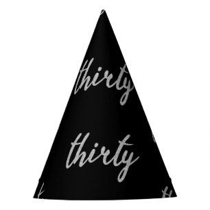 Silver Black "Thirty" 30 Birthday Party Glitter Party Hat
