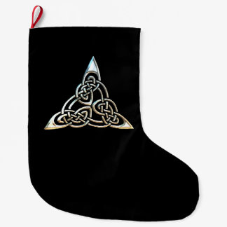 Silver Black Triangle Spirals Celtic Knot Design Large Christmas Stocking
