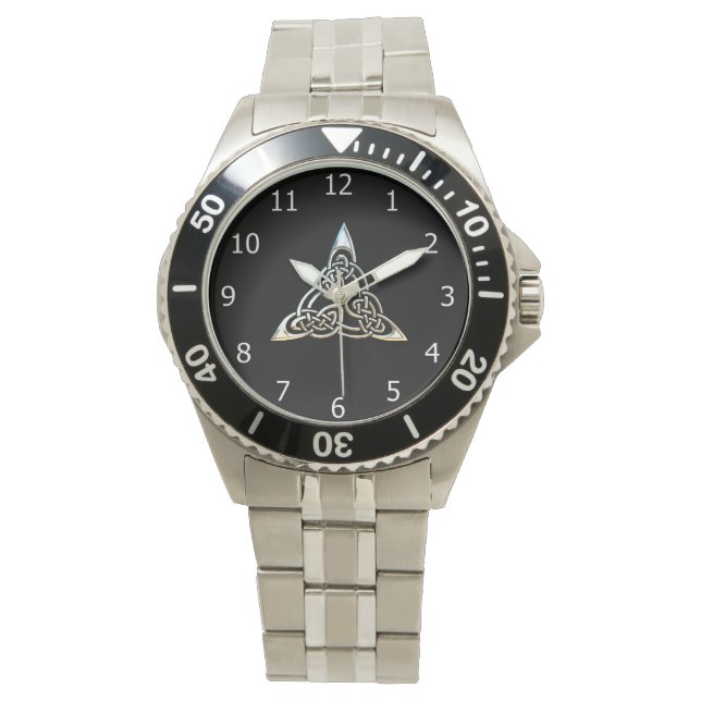 Silver Black Triangle Spirals Celtic Knot Design Watch (Front)