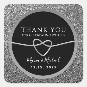 Silver Black Wedding Thank You Square Sticker