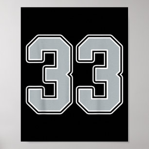 Silver Black White Number 33 Jersey Player Uniform Poster