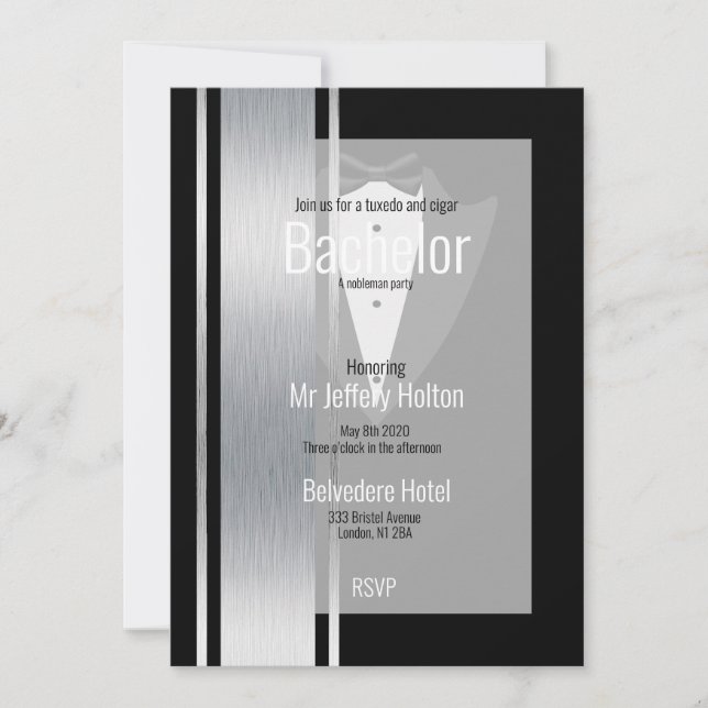 Silver, black & white stripe save the date (Front)